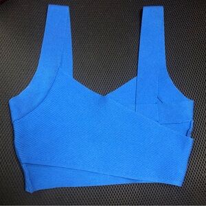 Aritzia Babaton Sculpt Knit Greek Tank Top Blue Wrap RIbbed Size Small